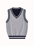 BX0013-LIGHT 100% Cotton Kids V-Neck Striped Sweater Vest, Boys and Girls Knitwear, Light Grey, Size 140 In Australia - Darrahopens