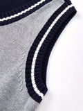 BX0013-LIGHT 100% Cotton Kids V-Neck Striped Sweater Vest, Boys and Girls Knitwear, Light Grey, Size 140