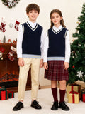 BX0026-NAVY 100% Cotton Kids V-Neck Striped Sweater Vest, Boys and Girls Knitwear, Navy Blue, Size 150 In Australia - Darrahopens