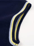 BX0026-NAVY 100% Cotton Kids V-Neck Striped Sweater Vest, Boys and Girls Knitwear, Navy Blue, Size 160 In Australia - Darrahopens