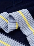 BX0026-NAVY 100% Cotton Kids V-Neck Striped Sweater Vest, Boys and Girls Knitwear, Navy Blue, Size 165