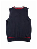 BX0037-NAVY 100% Cotton Kids V-Neck Striped Sweater Vest, Boys and Girls Knitwear, Navy Blue, Size 110 In Australia - Darrahopens