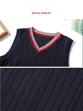 BX0037-NAVY 100% Cotton Kids V-Neck Striped Sweater Vest, Boys and Girls Knitwear, Navy Blue, Size 110 In Australia - Darrahopens