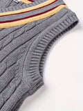 BX0038-DARK 100% Cotton Kids V-Neck Striped Sweater Vest, Boys and Girls Knitwear, Dark Grey, Size 110