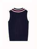 BX0038-NAVY 100% Cotton Kids V-Neck Striped Sweater Vest, Boys and Girls Knitwear, Navy Blue, Size 110 In Australia - Darrahopens