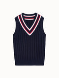 BX0038-NAVY 100% Cotton Kids V-Neck Striped Sweater Vest, Boys and Girls Knitwear, Navy Blue, Size 110 In Australia - Darrahopens