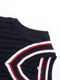 BX0038-NAVY 100% Cotton Kids V-Neck Striped Sweater Vest, Boys and Girls Knitwear, Navy Blue, Size 110 In Australia - Darrahopens