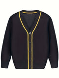 KS0007-NAVY 100% Cotton Kids V-Neck Long sleeve Button Cardigan, Boys and Girls School Uniform Knitwear, Navy Blue, Size 120 In Australia - Darrahopens