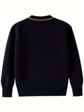 KS0007-NAVY 100% Cotton Kids V-Neck Long sleeve Button Cardigan, Boys and Girls School Uniform Knitwear, Navy Blue, Size 130 In Australia - Darrahopens