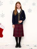 KS0007-NAVY 100% Cotton Kids V-Neck Long sleeve Button Cardigan, Boys and Girls School Uniform Knitwear, Navy Blue, Size 165