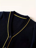 KS0007-NAVY 100% Cotton Kids V-Neck Long sleeve Button Cardigan, Boys and Girls School Uniform Knitwear, Navy Blue, Size 170 In Australia - Darrahopens