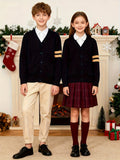 KS0015-NAVY 100% Cotton Kids V-Neck Long sleeve Button Cardigan, Boys and Girls School Uniform Knitwear, Navy Blue, Size 110 In Australia - Darrahopens
