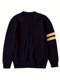 KS0015-NAVY 100% Cotton Kids V-Neck Long sleeve Button Cardigan, Boys and Girls School Uniform Knitwear, Navy Blue, Size 170 In Australia - Darrahopens