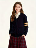 KS0015-NAVY 100% Cotton Kids V-Neck Long sleeve Button Cardigan, Boys and Girls School Uniform Knitwear, Navy Blue, Size 170 In Australia - Darrahopens