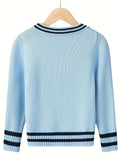 KS0017-LIGHT 100% Cotton Kids V-Neck Long sleeve Button Cardigan, Boys and Girls Knitwear, Light Blue, Size 120 In Australia - Darrahopens