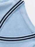 KS0017-LIGHT 100% Cotton Kids V-Neck Long sleeve Button Cardigan, Boys and Girls Knitwear, Light Blue, Size 130