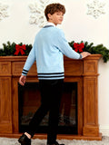 KS0017-LIGHT 100% Cotton Kids V-Neck Long sleeve Button Cardigan, Boys and Girls Knitwear, Light Blue, Size 160