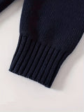 KS0019-NAVY 100% Cotton Kids V-Neck Long sleeve Button Cardigan, Boys and Girls Knitwear, Navy Blue, Size 110