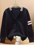 KS0019-NAVY 100% Cotton Kids V-Neck Long sleeve Button Cardigan, Boys and Girls Knitwear, Navy Blue, Size 120 In Australia - Darrahopens