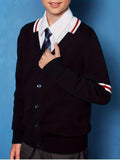 KS0019-NAVY 100% Cotton Kids V-Neck Long sleeve Button Cardigan, Boys and Girls Knitwear, Navy Blue, Size 120