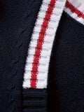 KS0019-NAVY 100% Cotton Kids V-Neck Long sleeve Button Cardigan, Boys and Girls Knitwear, Navy Blue, Size 140