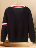 KS0019-NAVY 100% Cotton Kids V-Neck Long sleeve Button Cardigan, Boys and Girls Knitwear, Navy Blue, Size 150 In Australia - Darrahopens