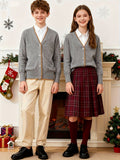 KS0022-DARK 100% Cotton Kids V-Neck Long sleeve Button Cardigan, Boys and Girls School Uniform Knitwear, Dark Grey, Size 130 In Australia - Darrahopens