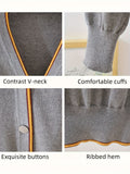 KS0022-DARK 100% Cotton Kids V-Neck Long sleeve Button Cardigan, Boys and Girls School Uniform Knitwear, Dark Grey, Size 140