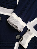 KS0025-NAVY Cotton Rich Kids V-Neck Long sleeve Button Cardigan, Boys and Girls School Uniform Knitwear, Navy Blue, Size 110