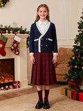 KS0025-NAVY Cotton Rich Kids V-Neck Long sleeve Button Cardigan, Boys and Girls School Uniform Knitwear, Navy Blue, Size 110