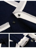 KS0025-NAVY Cotton Rich Kids V-Neck Long sleeve Button Cardigan, Boys and Girls School Uniform Knitwear, Navy Blue, Size 150