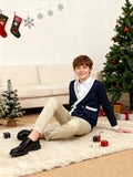 KS0025-NAVY Cotton Rich Kids V-Neck Long sleeve Button Cardigan, Boys and Girls School Uniform Knitwear, Navy Blue, Size 165