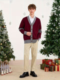 KS0034-WINE 100% Cotton Kids V-Neck Long sleeve Button Cardigan, Boys and Girls Knitwear, Wine Red, Size 110
