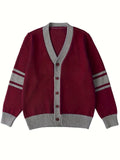 KS0034-WINE 100% Cotton Kids V-Neck Long sleeve Button Cardigan, Boys and Girls Knitwear, Wine Red, Size 150 In Australia - Darrahopens