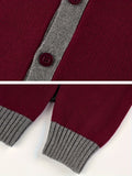 KS0034-WINE 100% Cotton Kids V-Neck Long sleeve Button Cardigan, Boys and Girls Knitwear, Wine Red, Size 165
