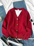 KS0036-WINE Soft Knit Blend Kids V-Neck Long sleeve Button Cardigan, Boys and Girls Knitwear, Wine Red, Size 140 In Australia - Darrahopens