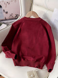 KS0036-WINE Soft Knit Blend Kids V-Neck Long sleeve Button Cardigan, Boys and Girls Knitwear, Wine Red, Size 140