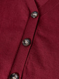 KS0036-WINE Soft Knit Blend Kids V-Neck Long sleeve Button Cardigan, Boys and Girls Knitwear, Wine Red, Size 140