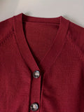 KS0036-WINE Soft Knit Blend Kids V-Neck Long sleeve Button Cardigan, Boys and Girls Knitwear, Wine Red, Size 150