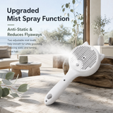 White Pet Spray Grooming Brush for Cats and Dogs, Rechargeable Self Cleaning Slicker Brush with Fine Mist, 30ml Water Tank, 500mAh Battery, One Click Fur Release, Type-C Charging