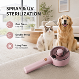 Pink USB Rechargeable Pet Spray Grooming Brush for Cats and Dogs, Self Cleaning Slicker Brush with Fine Mist, 140° Curved Stainless Steel Pins, One Click Hair Release, 300mAh Battery