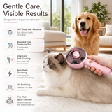 White USB Rechargeable Pet Spray Grooming Brush for Cats and Dogs, Self Cleaning Slicker Brush with Fine Mist, 140° Curved Stainless Steel Pins, One Click Hair Release, 300mAh Battery
