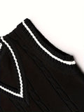SW002-BL 100% Cotton Kids V-Neck Cable Knit Sweater Vest, Boys and Girls Knitwear, Bl, Size 110