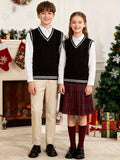 SW002-BL 100% Cotton Kids V-Neck Cable Knit Sweater Vest, Boys and Girls Knitwear, Bl, Size 110