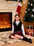 SW002-BL 100% Cotton Kids V-Neck Cable Knit Sweater Vest, Boys and Girls Knitwear, Bl, Size 110