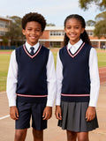 SW003-SG 100% Cotton Kids V-Neck Striped Sweater Vest, Boys and Girls School Uniform Knitwear, Sg, Size 120