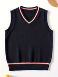 SW003-SG 100% Cotton Kids V-Neck Striped Sweater Vest, Boys and Girls School Uniform Knitwear, Sg, Size 120