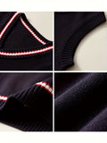 SW003-SG 100% Cotton Kids V-Neck Striped Sweater Vest, Boys and Girls School Uniform Knitwear, Sg, Size 120