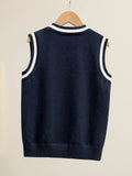 SW004 100% Cotton Kids V-Neck Striped Sweater Vest, Boys and Girls School Uniform Knitwear, Navy Blue, Size 120 In Australia - Darrahopens