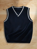 SW004 100% Cotton Kids V-Neck Striped Sweater Vest, Boys and Girls School Uniform Knitwear, Navy Blue, Size 120 In Australia - Darrahopens